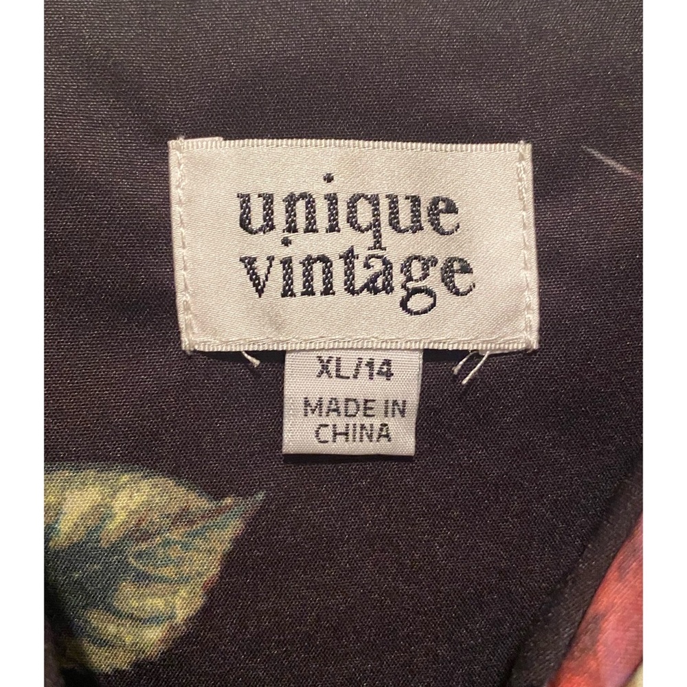Unique Vintage Black & Pink Floral Ellias Swing Dress - Picture 9 of 10
